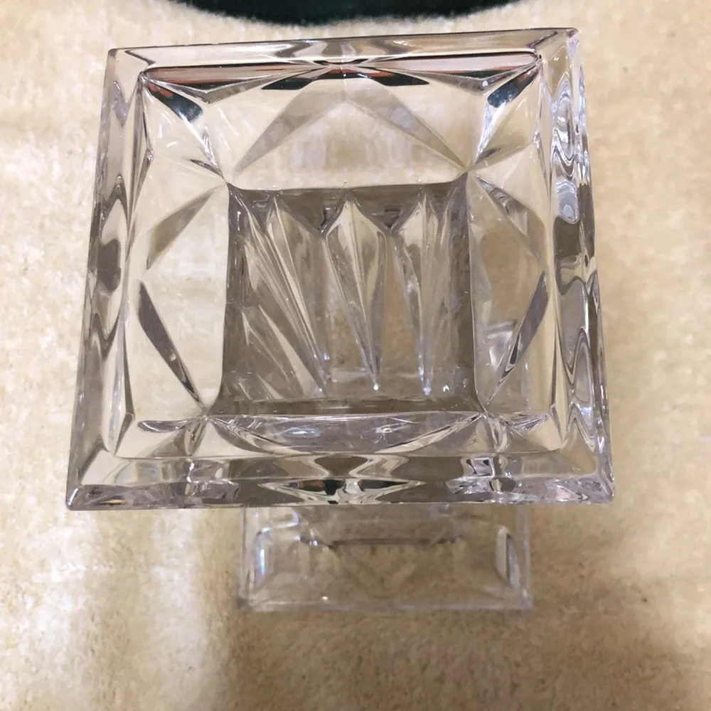 Vintage Heavy Cut Glass Pedestal Candle Holder/Vase, Reversible 7x4”